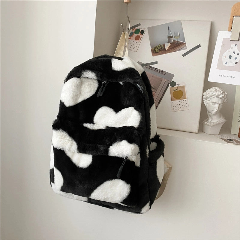 Harajuku Style Schoolbag Female Backpack Letter Cute Girl Plush Bag Korean Style Student Bag Soft Girl Backpack