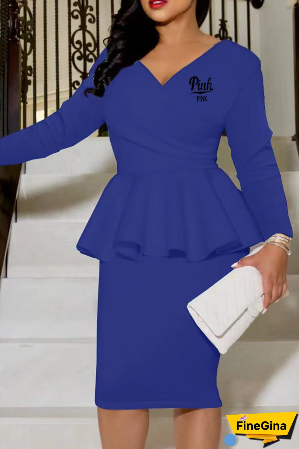 Khaki Street Print Flounce V Neck Long Sleeve Two Pieces