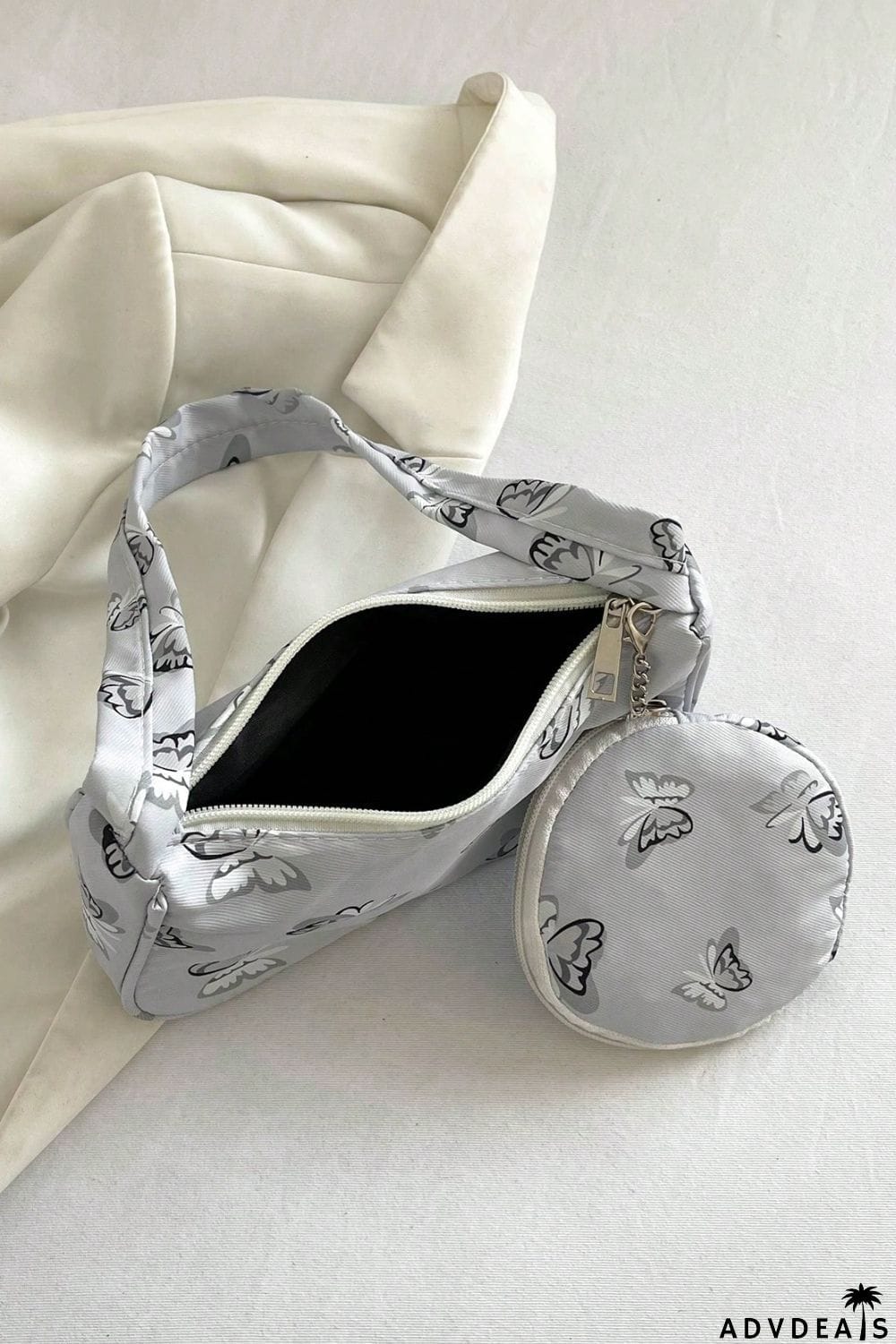 Butterfly Print Shoulder Bag with Purse