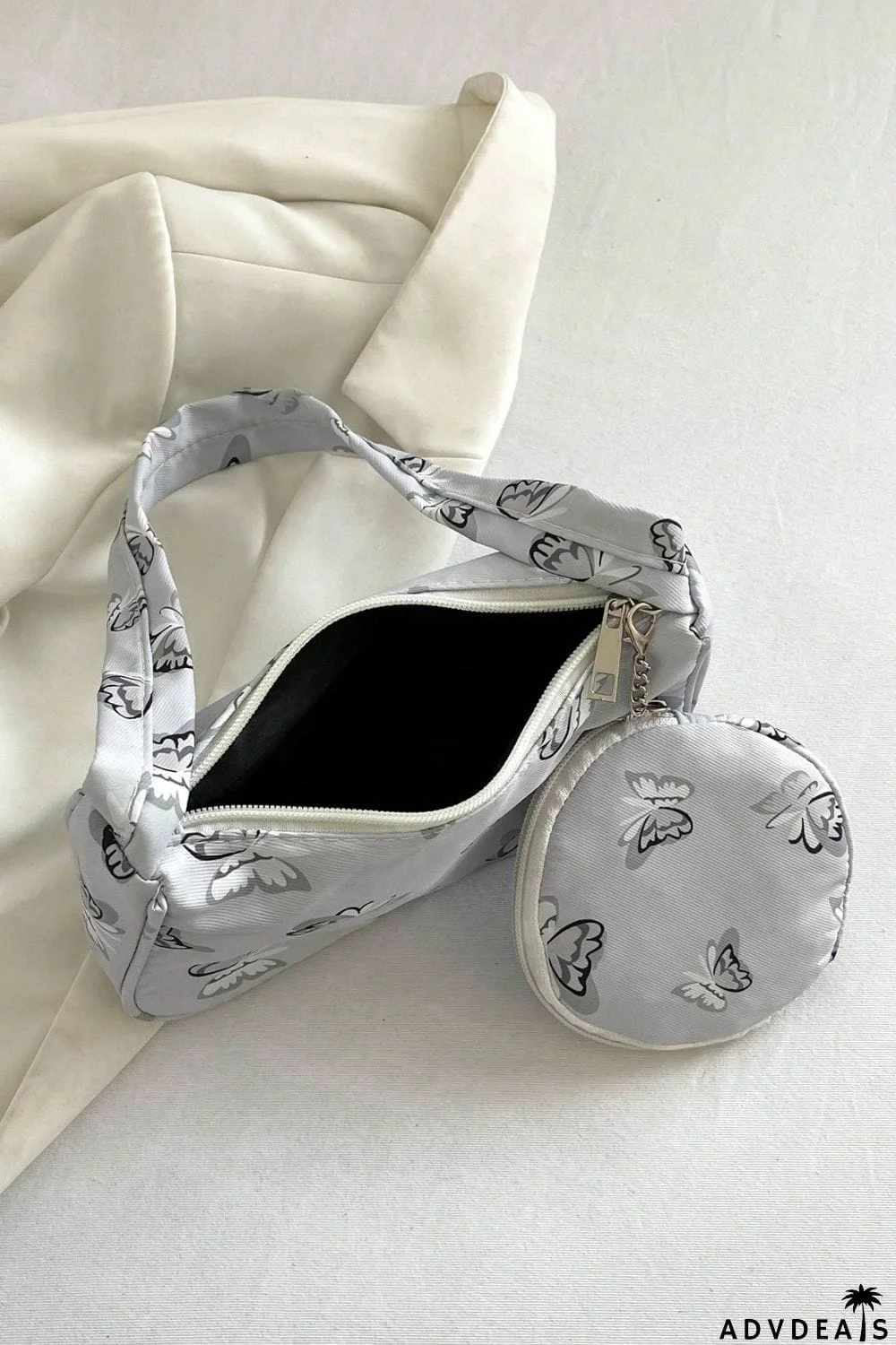 Butterfly Print Shoulder Bag with Purse