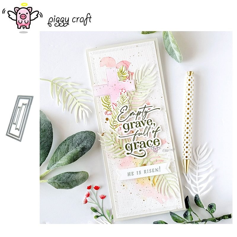 Piggy Craft metal cutting dies cut die mold Dotted rectangle frame Scrapbook paper craft knife mould blade punch stencils dies
