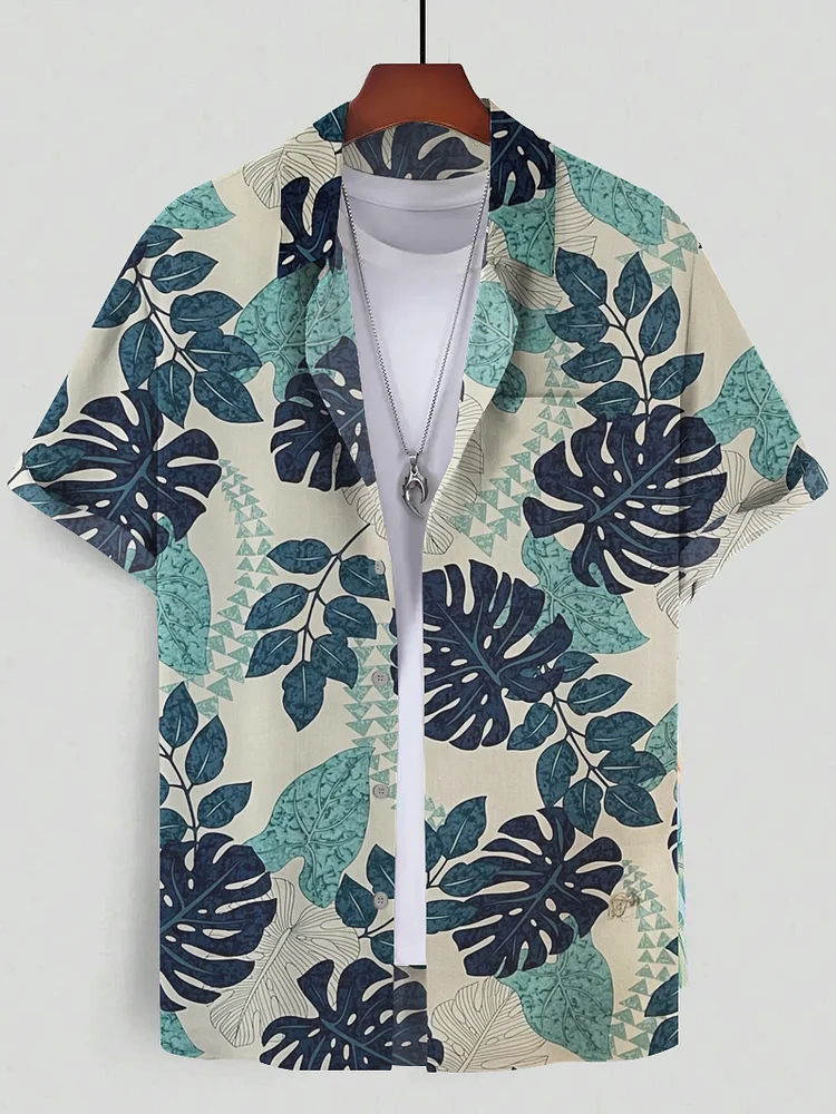 Men's Gradient Hawaiian Tribal Plant Print Casual Shirt