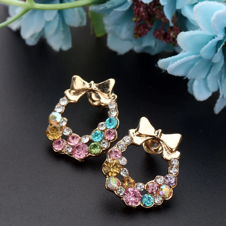 ANB - Bowknot Diamond Vintage Delicate Flower Earrings (0577 Ear Stud)