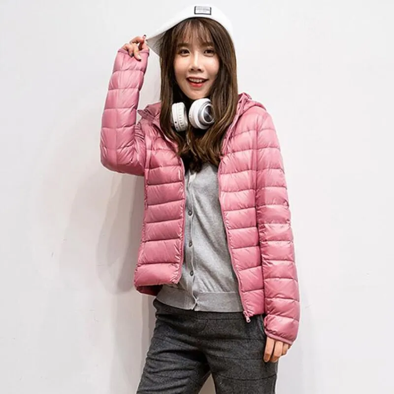 Down jacket Women Hooded Ultra Thin 90% Ultra Light White Duck Down Coat Female Winter Plus Size Solid Portable warm jackets