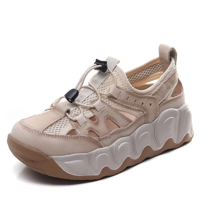 Yyvonne Layer Kraft Breathable Mesh Hollow Sandals Women 2025 Summer New Thick-Soled Comfortable Sports Casual Shoes