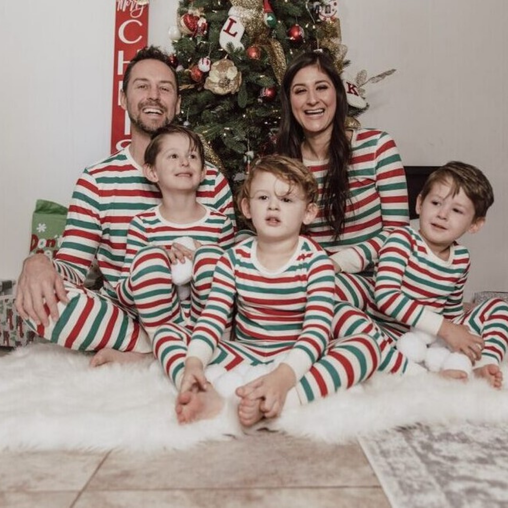 Christmas striped round neck parent-child pajamas set