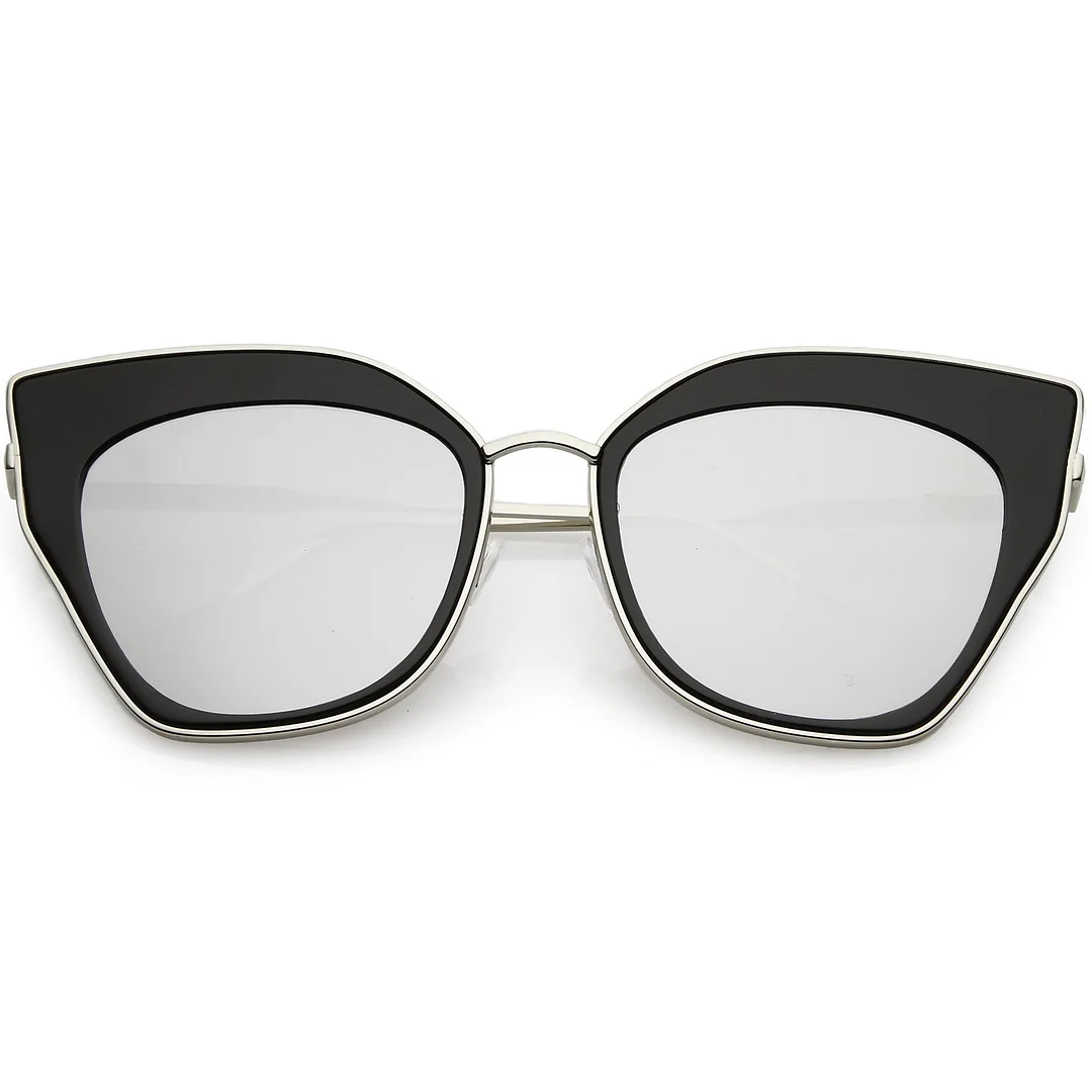 Oversize Pointed Cat Eye glasses Slim Metal Nose Bridge Square Colored Mirror Lens 58mm