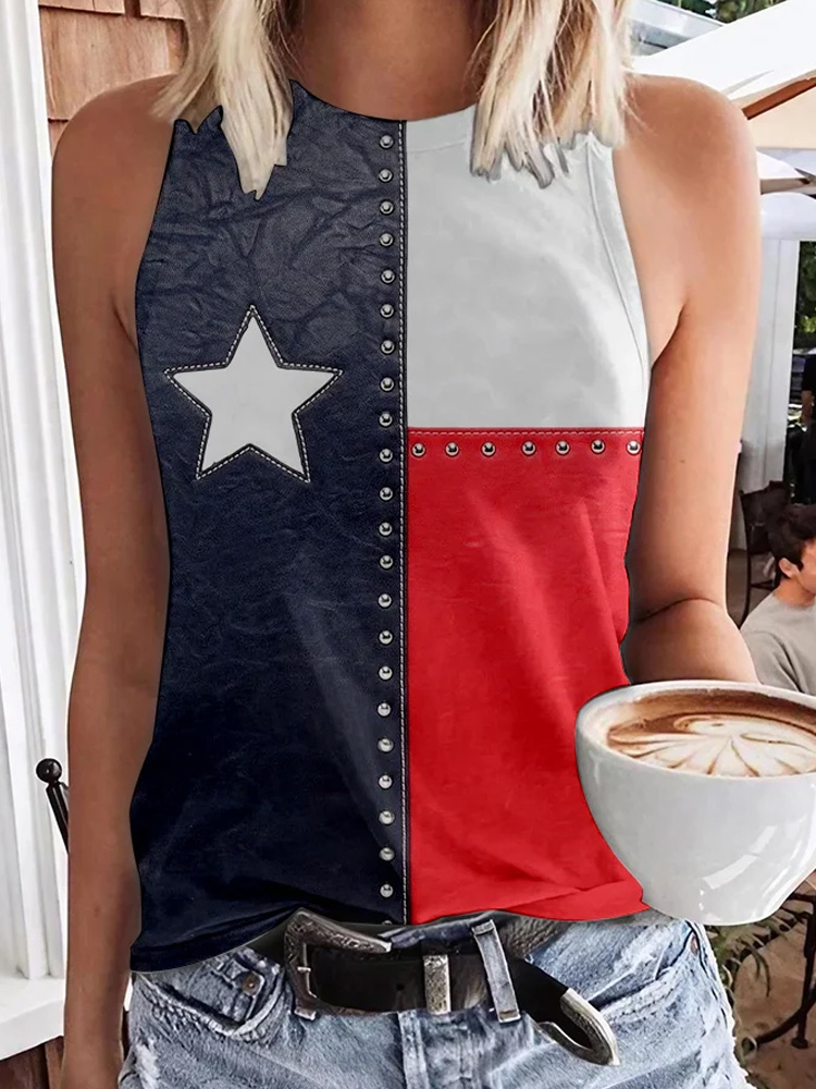 Comstylish Women's Vintage Flag Independence Day Printed Casual Tank Top