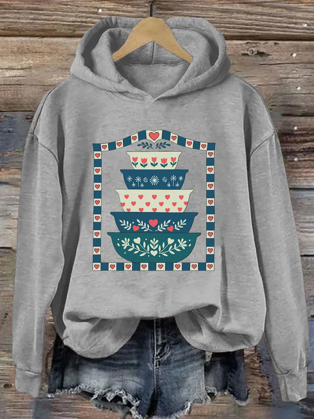 Grandma's Closet Floral Stacked Bowls Hoodie