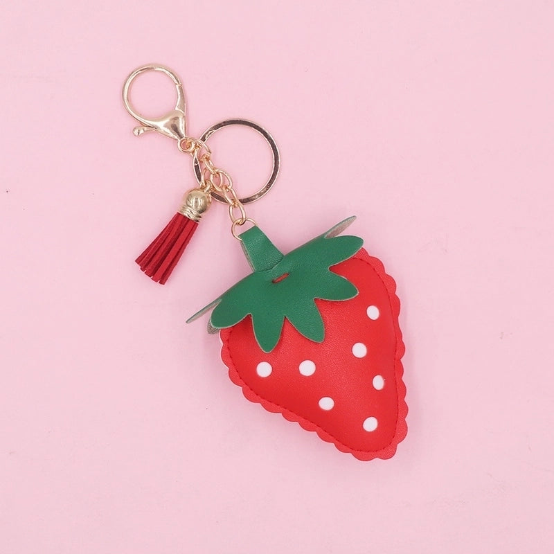 Cute Sweet Strawberry Imitate Rex Rabbit Fur Alloy Women’s Keychain