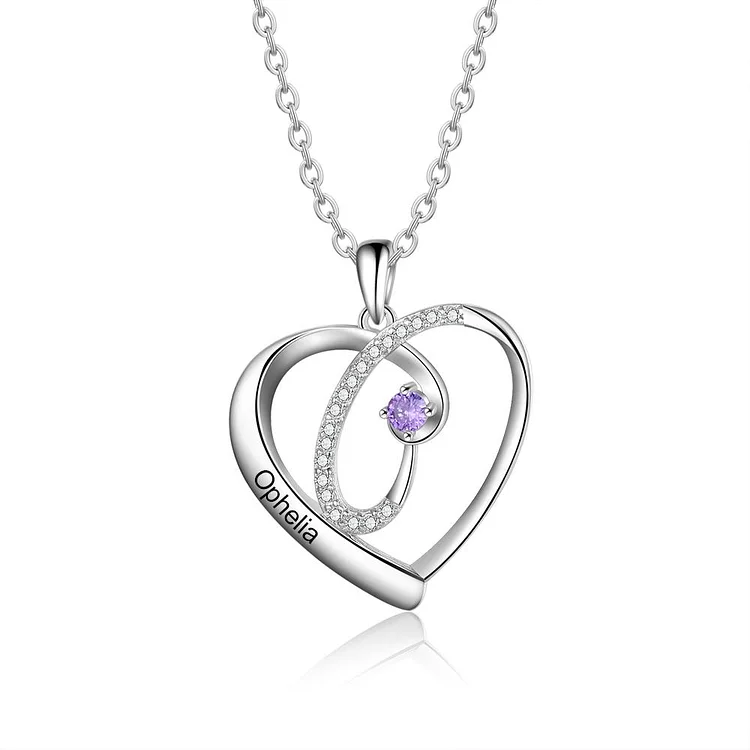 Heart Necklace Custom with 1 Stone Engraving 1 Name Gifts for Her