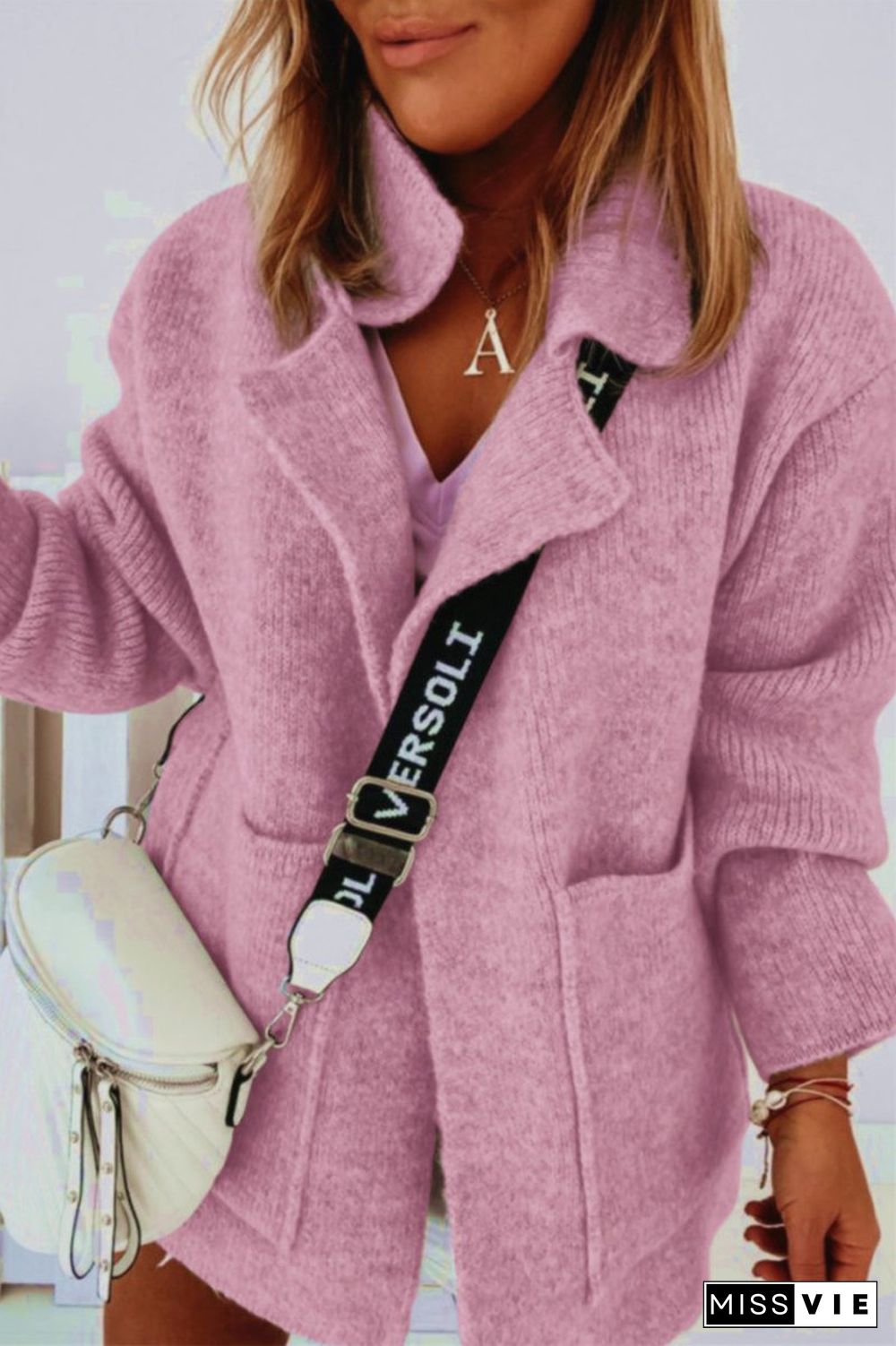 Suit Collar Double Pockets Knitted Coat