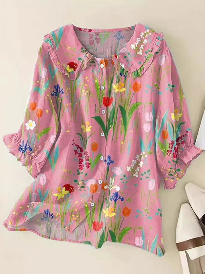 Women's Vintage Flowers Print Casual Long Sleeve Dress