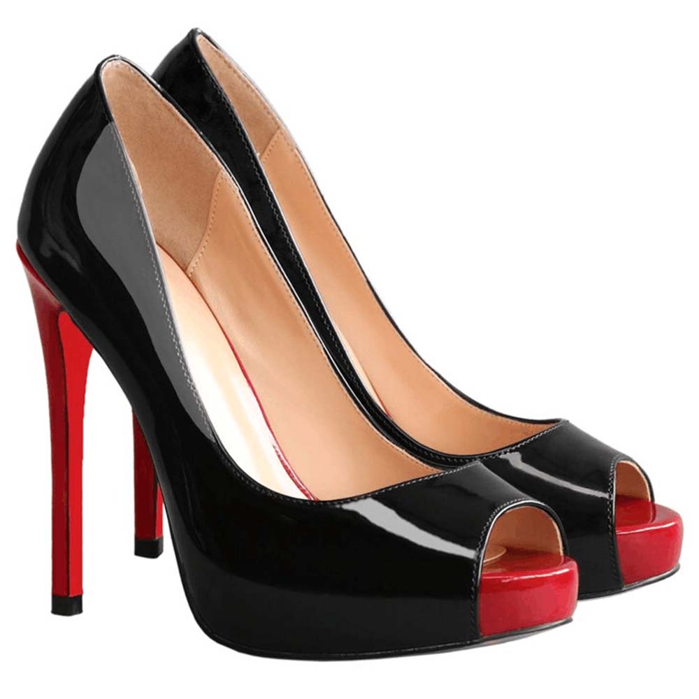 120mm Women's Platforms Heels Party Wedding Black with Red Heels Pumps-vocosishoes