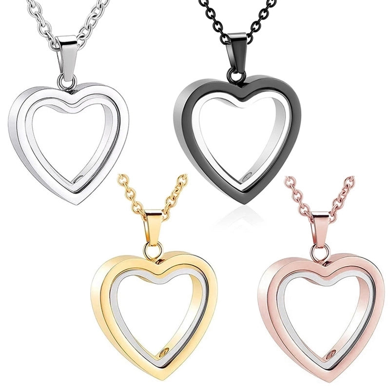 Minimalist Heart Shape 304 Stainless Steel Glass Locket Necklace