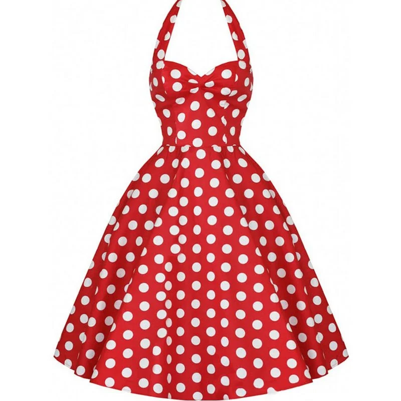 Women Polka Dot Dress Summer Hepburn 50s 60s Vintage Dress  A-Line Halter Rockabilly Retro Party Dresses Vestidos