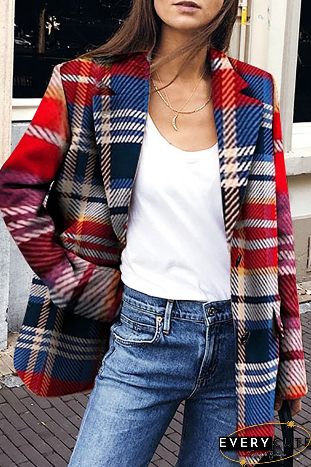 Casual Plaid Patchwork Turndown Collar Outerwear