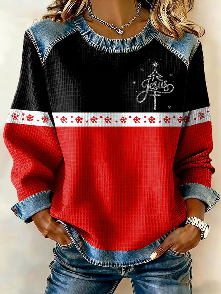 Women's Faith Cross Christmas Print Casual Sweatshirt elevenforest