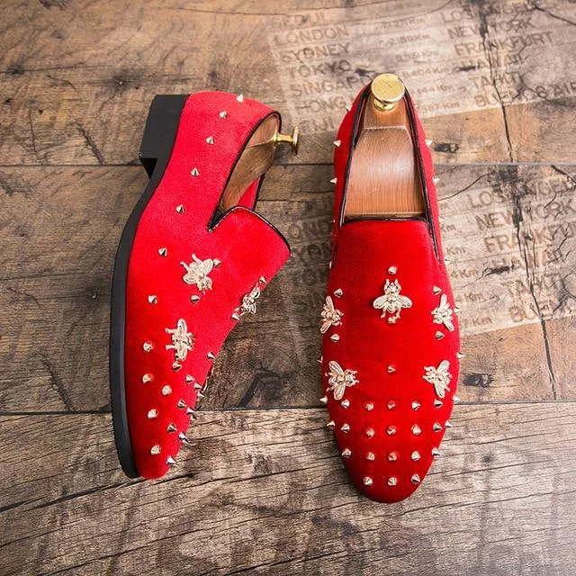 New Fashion Gold Top and Metal Toe Men Velvet Dress Shoes Italian Men's Dress Shoes Handmade Loafers