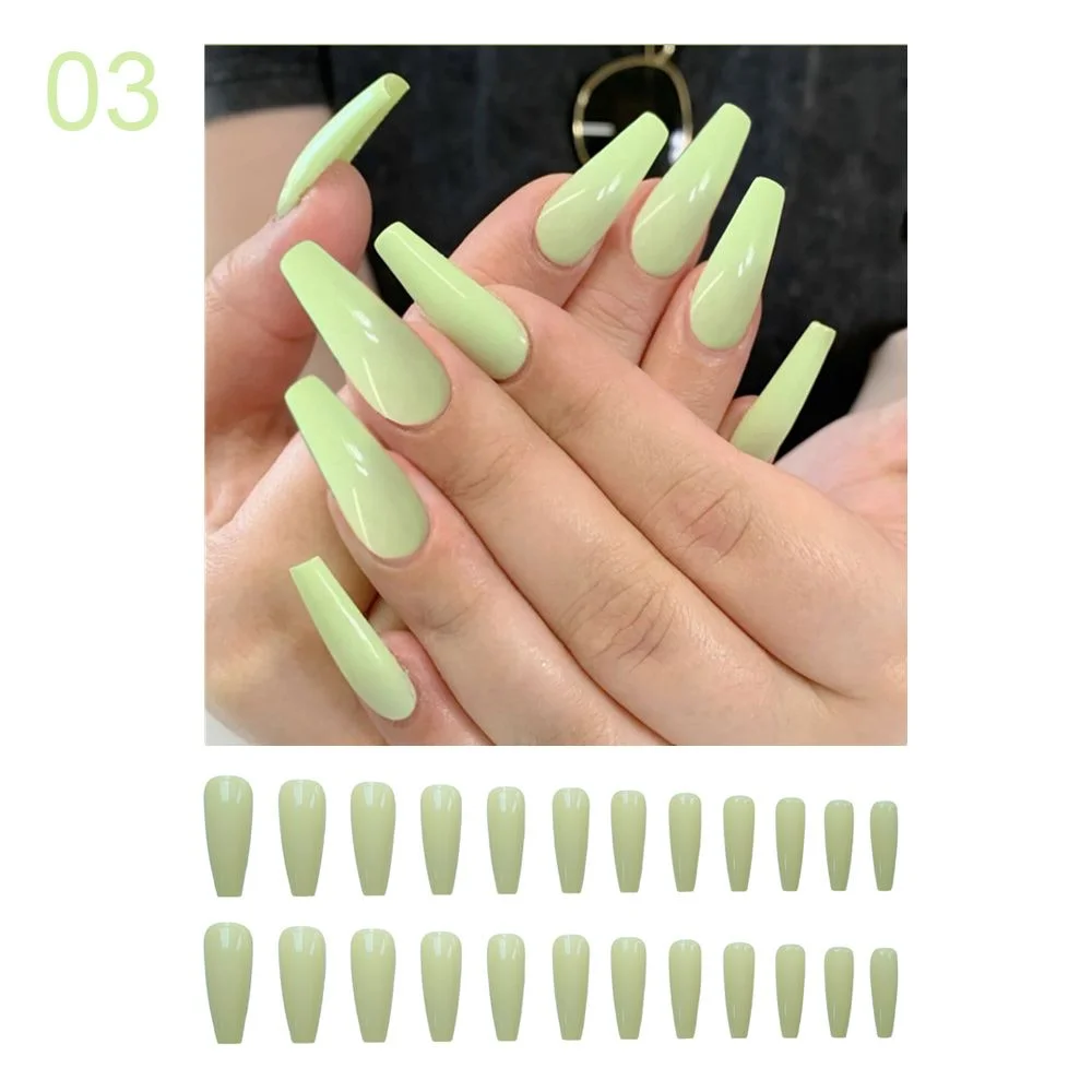 24Pcs Detachable False Nails Gourd Ballerina Coffin Wearable Fake Nails Full Cover Nail Tips Acrylic Manicure Tips Press on Nail