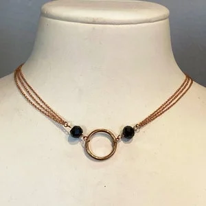 Pornhint Rose gold and black diamond discreet submissive day collar. Luxury bdsm gold kink jewelry commitment slave luxury evening collar