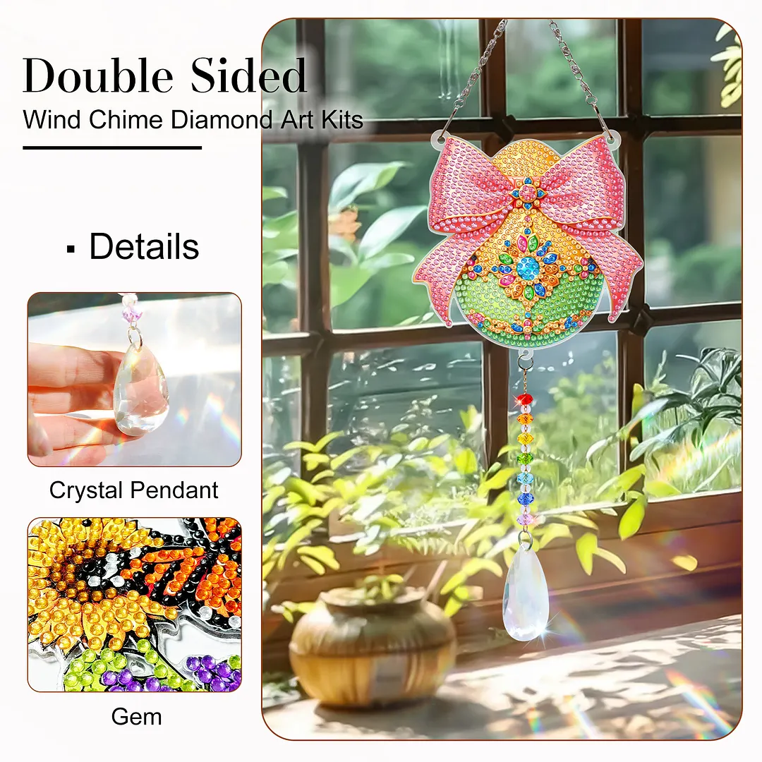 2Pcs Bow-shaped Easter Egg DIY Double-Sided Diamond Painting Hanging Kits Diamond Painting Suncatcher Craft Kit for Home Garden Wall Decor Gift
