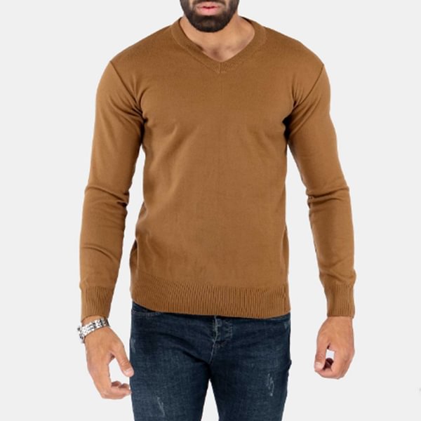 Men's V-Neck Basic Solid Color Sweater Sweater Bottoming Shirt