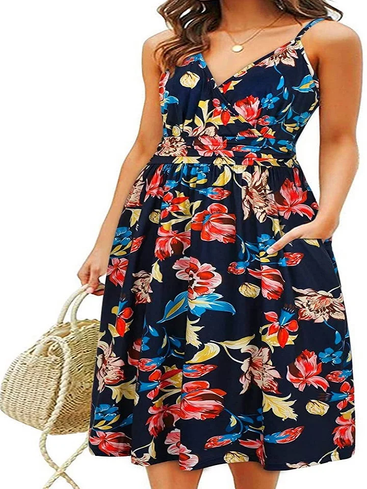 Printed Loose Pocket Sling Dress