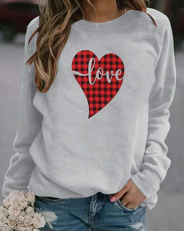 Love Heart Print Long Sleeves Casual T-shirts