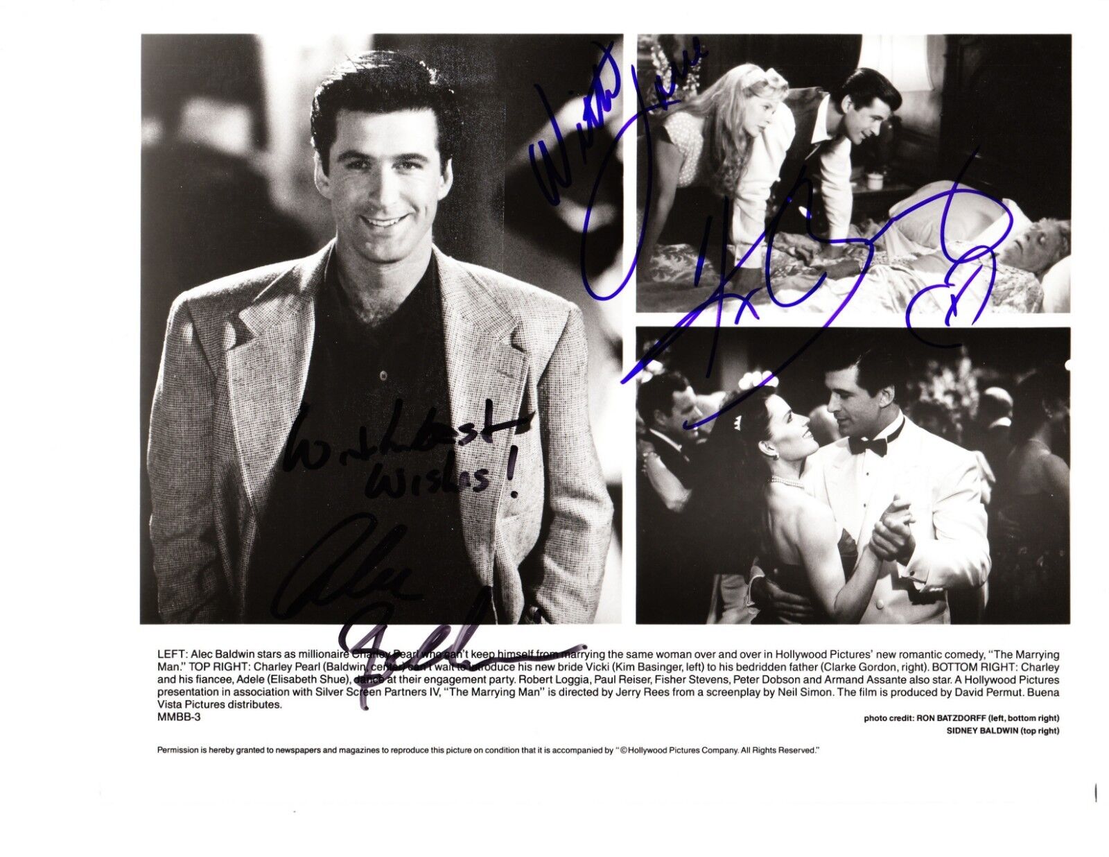 Alec Baldwin and Kim Basinger 'The Marrying Man' Autographed 8x10 Photo Poster painting with CoA