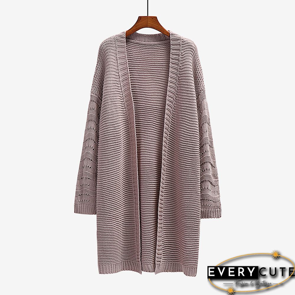 Solid Cameo Open Front Knitted Long Cardigan