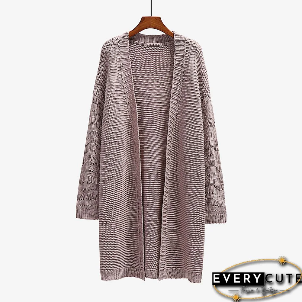 Solid Cameo Open Front Knitted Long Cardigan