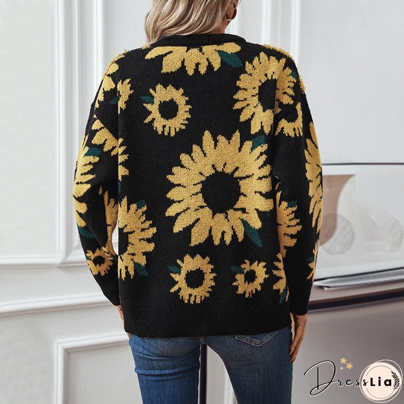 Women's Towel Embroidery Round Neck Long Sleeve Sweaters
