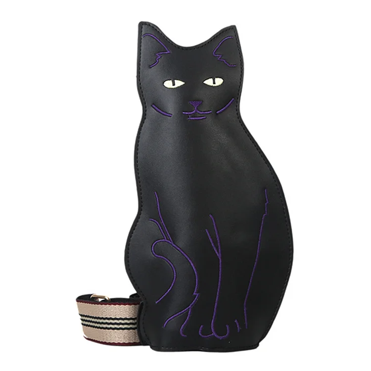 Cat Shape Chest Bag PU Shoulder Bag Adjustable Shoulder Strap Girl Gift (Purple)