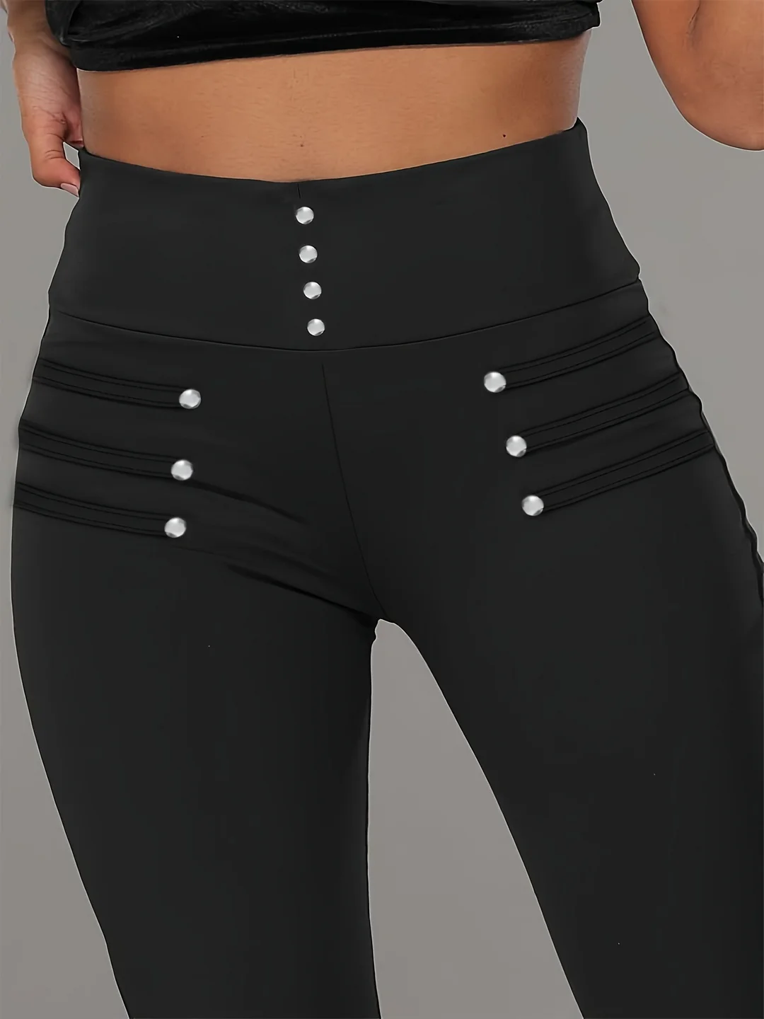 High Waist Solid Color Button Front Skinny Pants, Elegant Tight Fit Women's Clothing For Spring & Summer | IFYHOME
