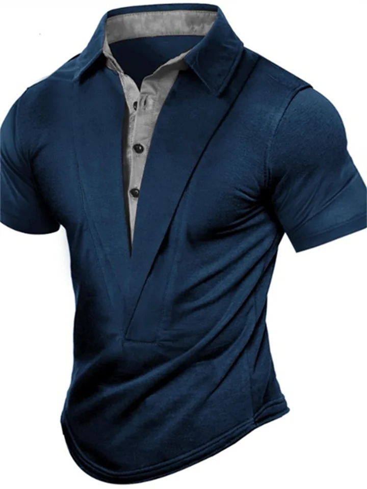 Men's Henley Shirt Tee Top Color Block Lapel Street Vacation Short Sleeves Clothing Apparel Fashion Designer Basic-JRSEE