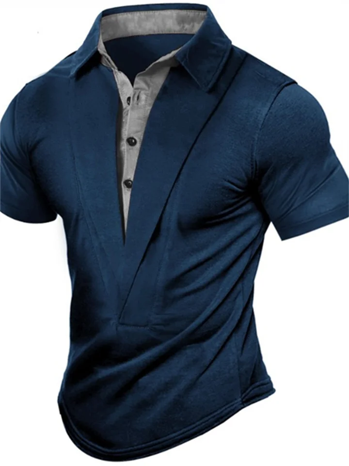 Men's Henley Shirt Tee Top Color Block Lapel Street Vacation Short Sleeves Clothing Apparel Fashion Designer Basic