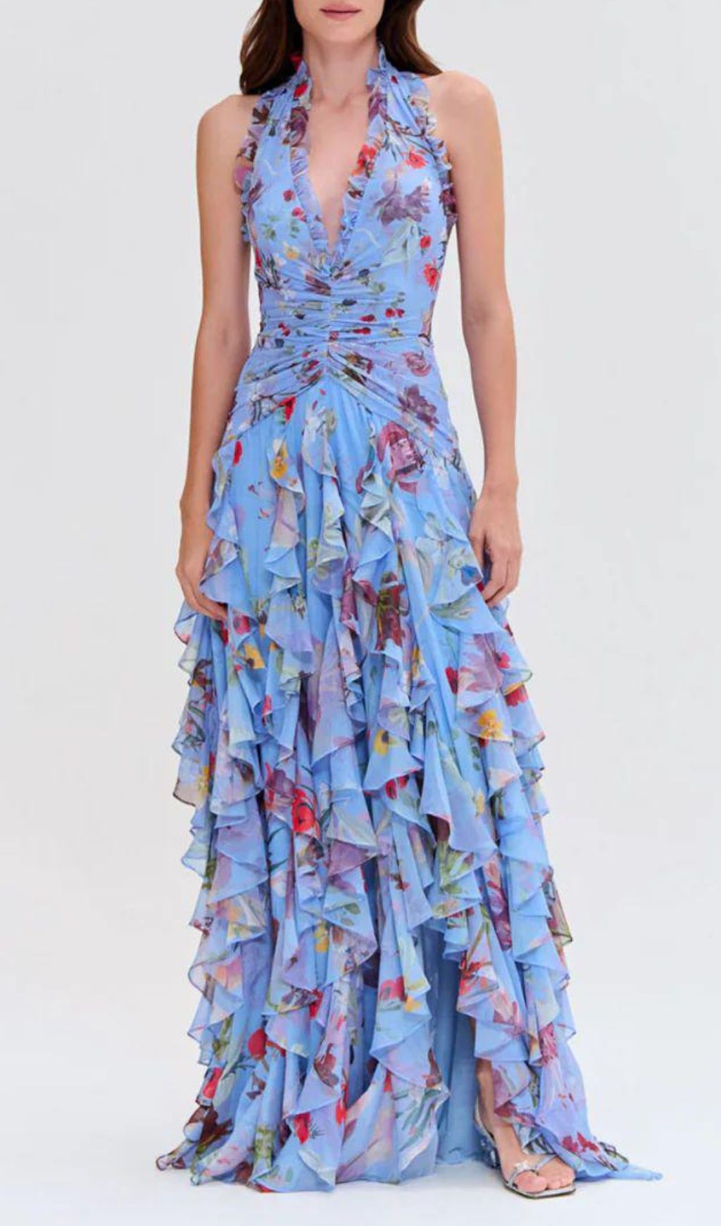 Flowering Girl Women Delicah Blue Halter Floral Ruffle Maxi Dress 