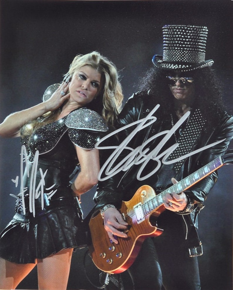 SLASH & FERGIE Signed Photo Poster painting X2 Black Eyed Peas Guns N Roses wcoa