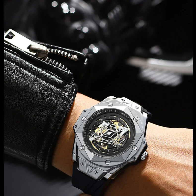 Fashion Men's Automatic Mechanical Watch Silicone Waterproof Sports Watch