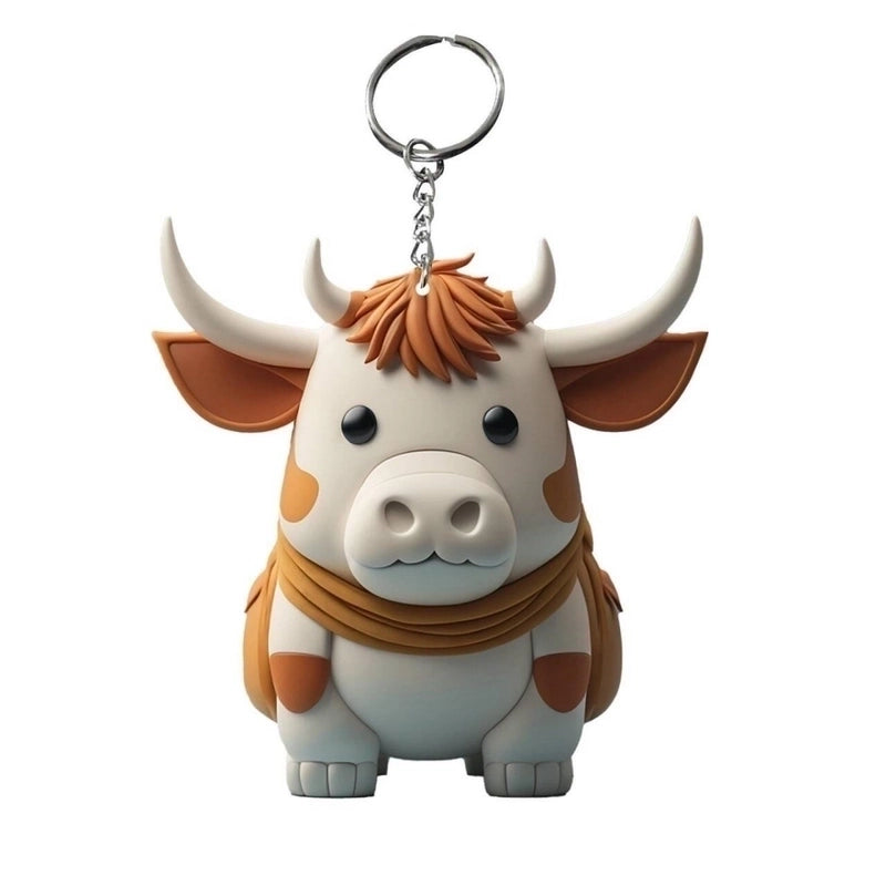 2 Pieces Cute Cattle Wood Unisex Keychain