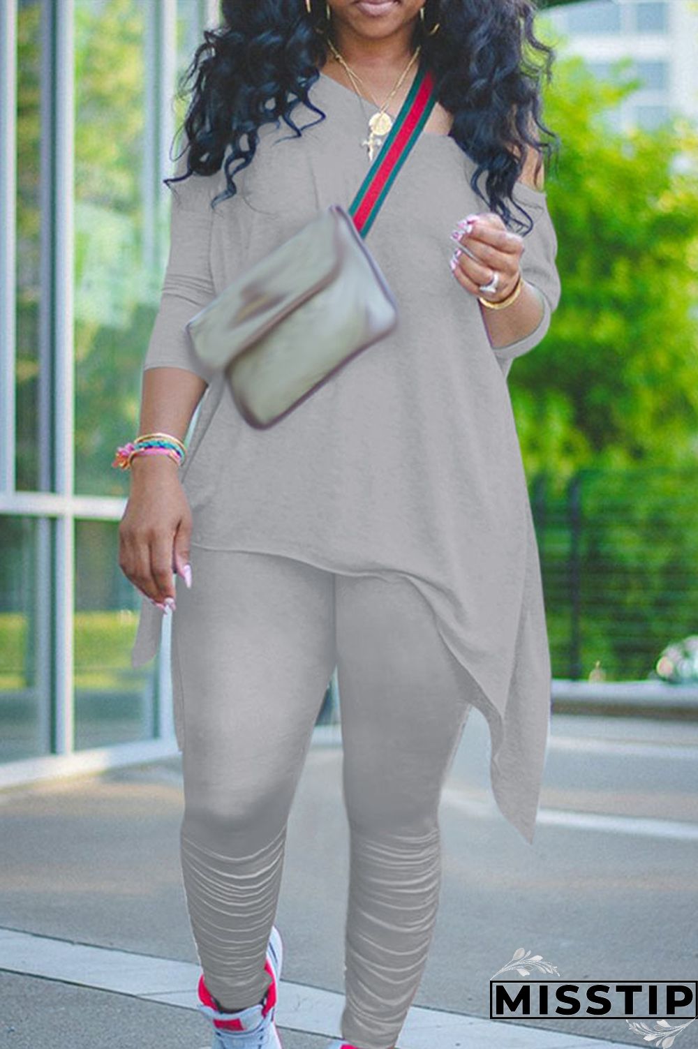 Grey Fashion Sexy Casual Solid Straight Long Sleeve Two Pieces