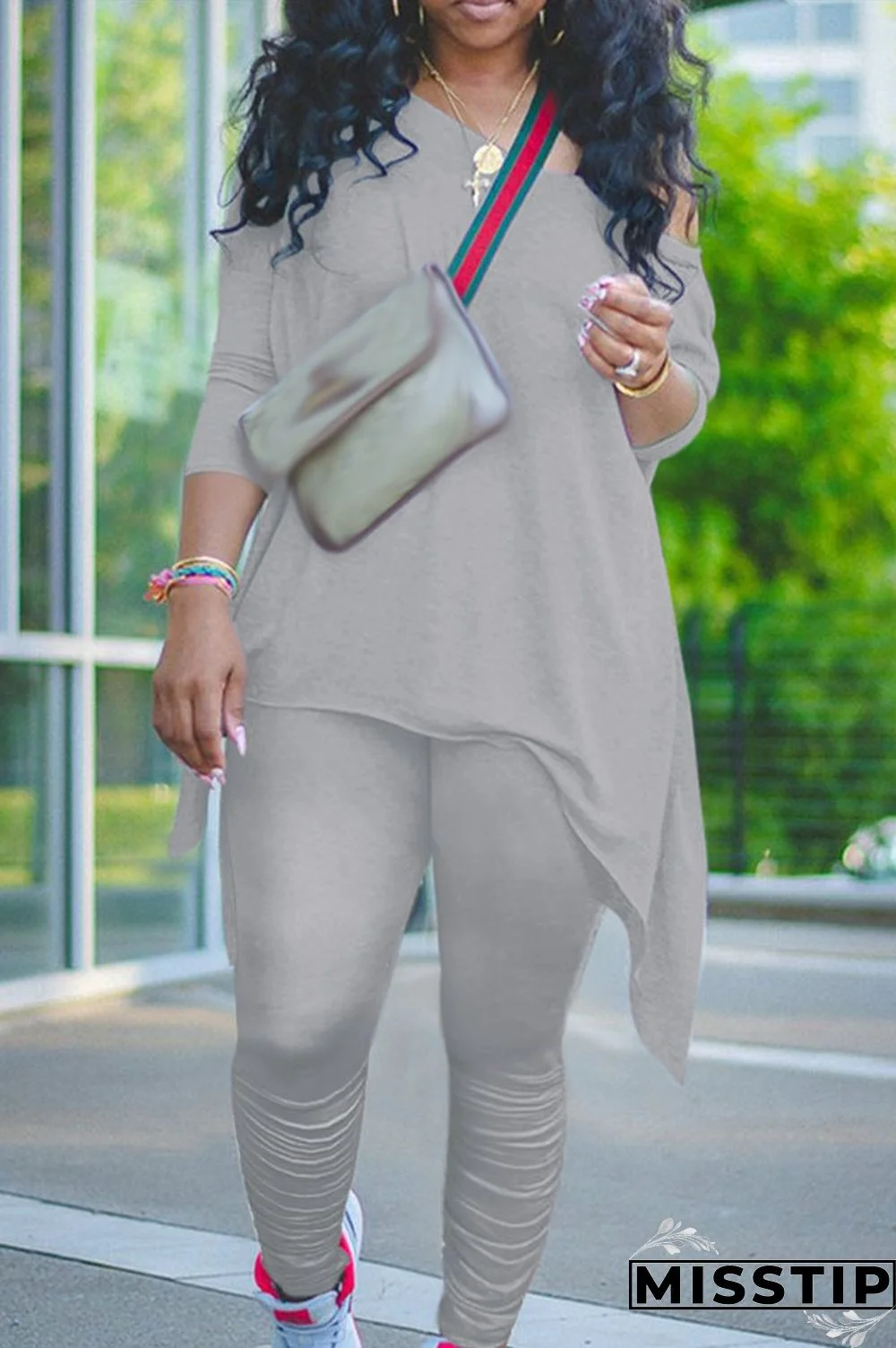 Grey Fashion Sexy Casual Solid Straight Long Sleeve Two Pieces
