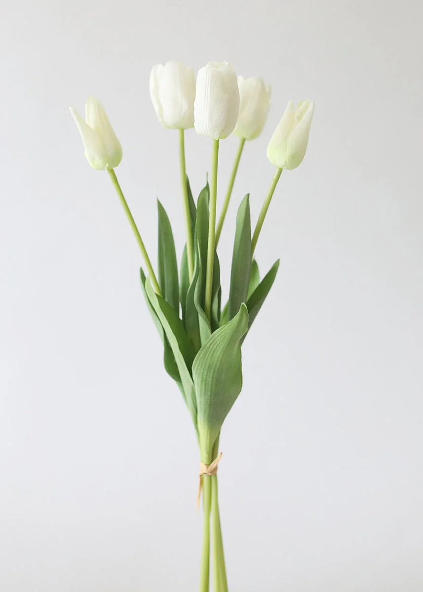 Bundle of 5 Real Touch White Tulips - 22"