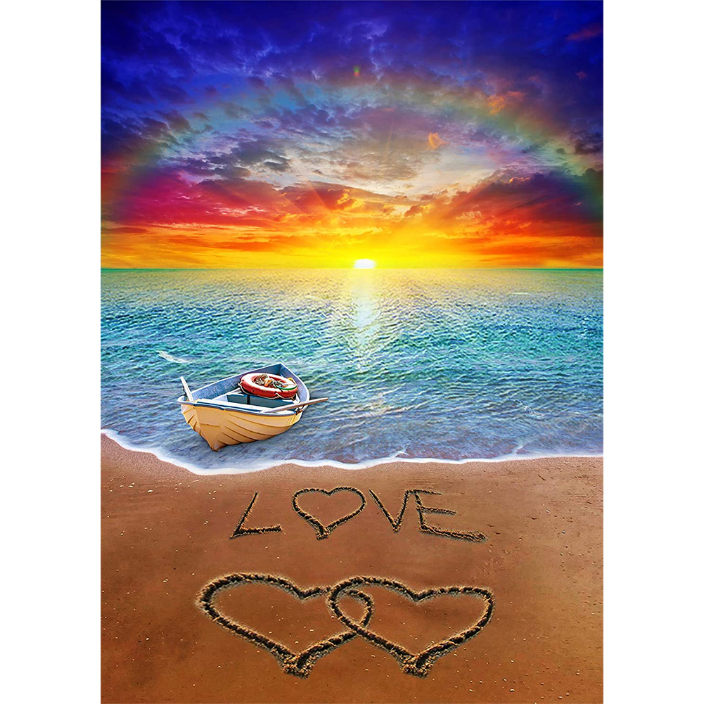 

30*40CM - Round Drill Diamond Painting - Sunset Beach LOVE, 501 Original