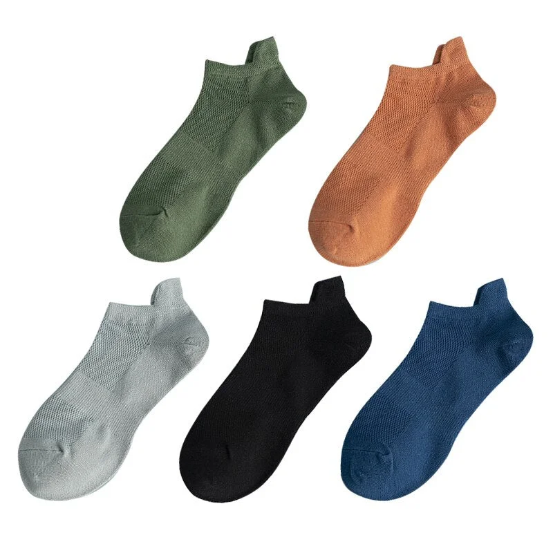 5 Pairs Women Socks Breathable Sports Socks Pack Solid Color Comfortable Cotton Novelty Mesh White Fashion Street Ankle Sock Set