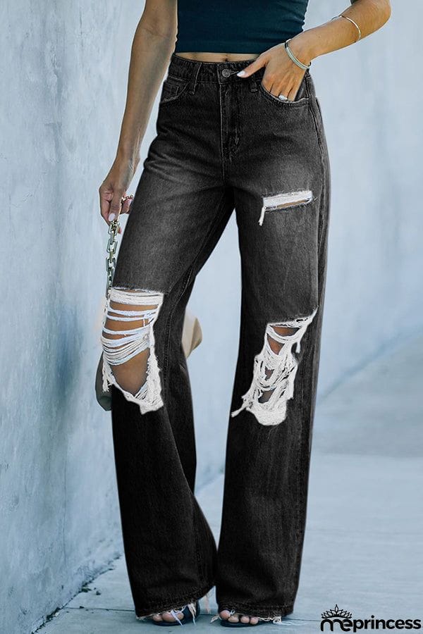 New Casual Jeans Wide Leg Pants with Holes