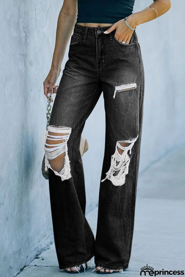 New Casual Jeans Wide Leg Pants with Holes