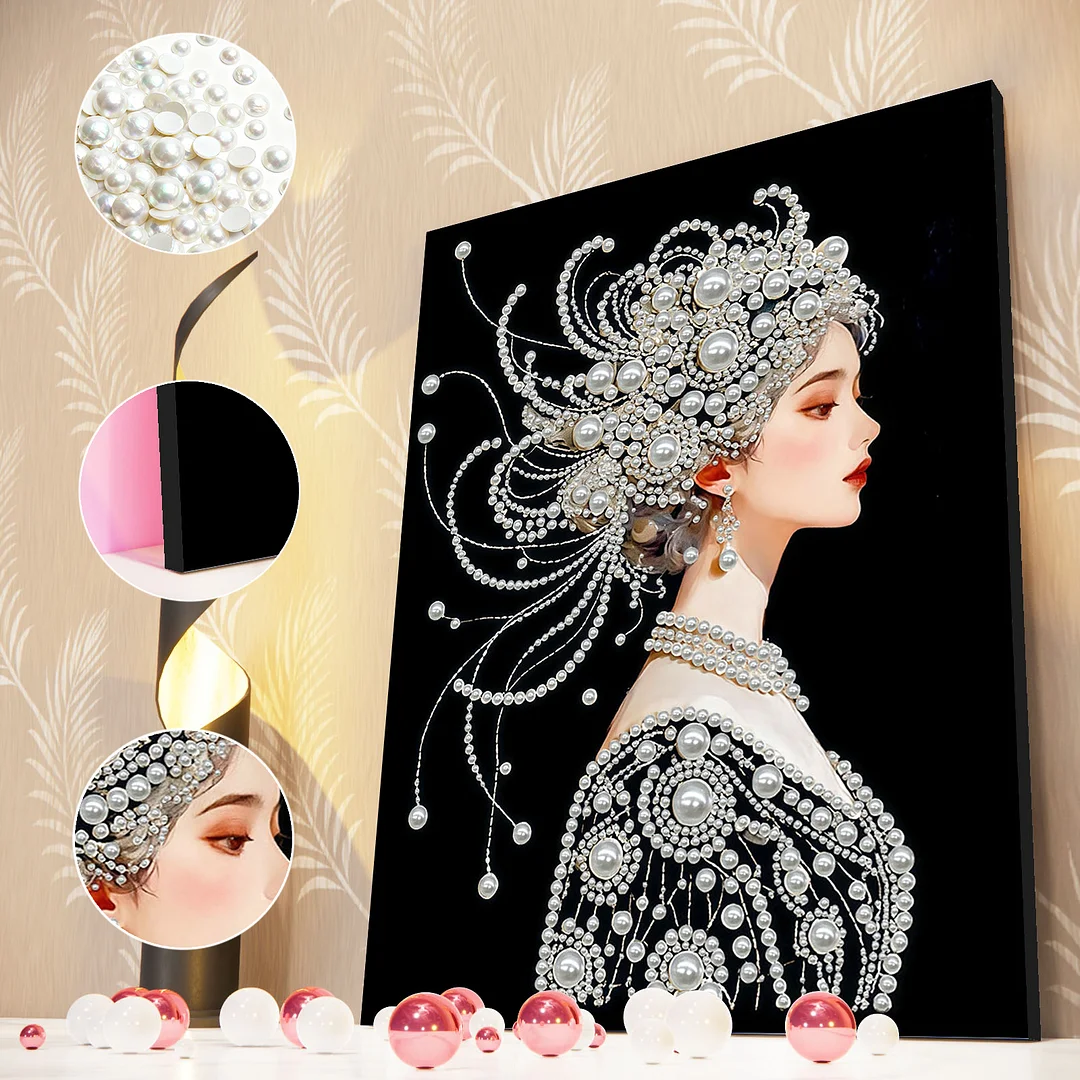 Ancient Girl DIY Pearl Diamond Art Painting Kit with Frame 11.81x15.75in Decor