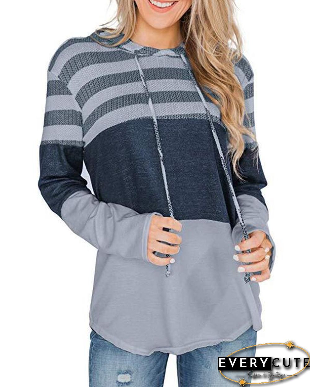 Color Block Splicing Drawstring Hoodies